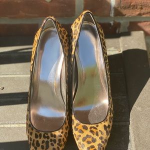 Leopard print calf hair platform pumps 11